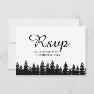 Cartão RSVP Código QR de Casamento Negro e Branco Minimalista 
