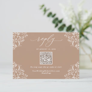 Cartão RSVP Código QR de Casamento Neutral de Beige Taupe Eleg