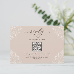 Cartão RSVP Código QR de Casamento Neutro de Champanhe de Eleg