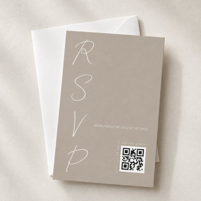 Cartão RSVP Código QR de casamento neutro moderno (Criador carregado)