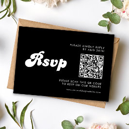 Cartão RSVP Código QR de Casamento Preto e Branco com Estilo R