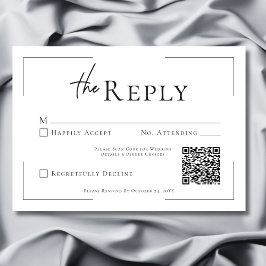Cartão RSVP Código QR de Casamento Preto e Branco com Tipograf