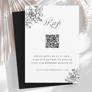 Cartão RSVP Código QR de Casamento Preto e Branco de Sangue Cl