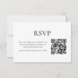 Cartão RSVP Código QR de Casamento Preto e Branco Minimalista