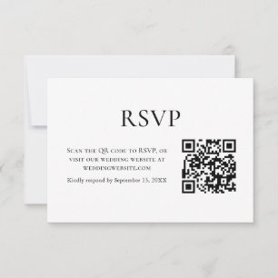 Cartão RSVP Código QR de Casamento Preto e Branco Minimalista