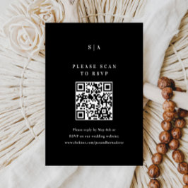 Cartão RSVP Código QR de Casamento Preto e Branco Tipo Elegant