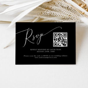 Cartão RSVP Código QR de Casamento Preto Mínimo
