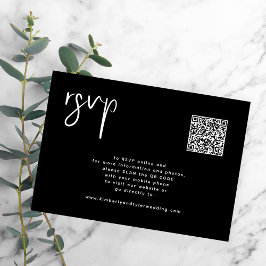 Cartão RSVP Código QR de casamento preto mínimo simples