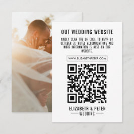 Cartão RSVP Código Qr de Casamento Preto Retroativo Mínimo Fot