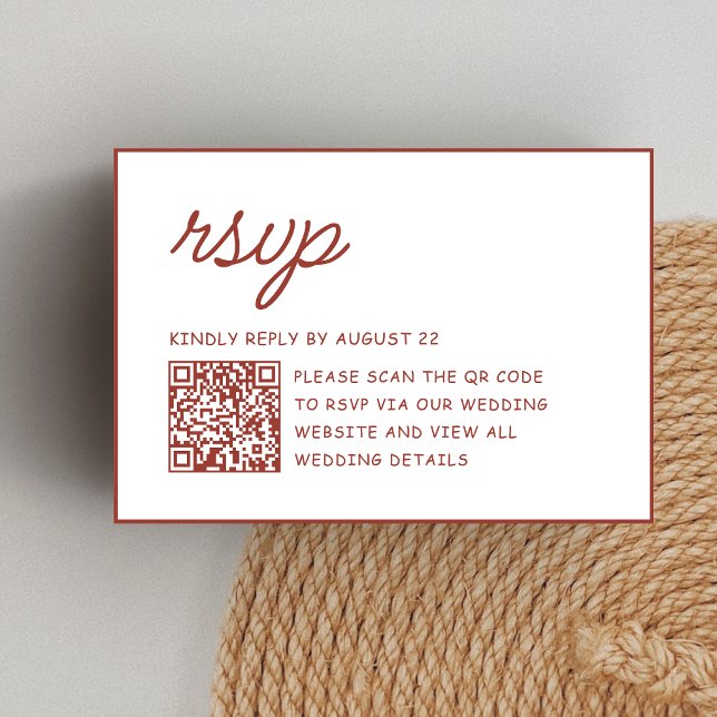 Cartão RSVP Código QR de Casamento Retro Vermelho e Branco (Retro red and white QR code RSVP cards make guest responses easy and stylish.)