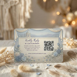 Cartão RSVP Código QR de Casamento Romântico Rosa Azul Empoeir