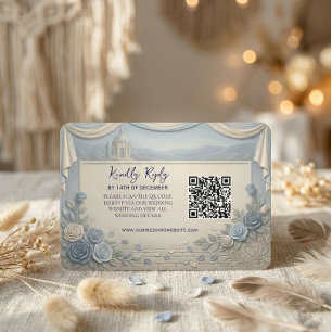 Cartão RSVP Código QR de Casamento Romântico Rosa Azul Empoeir