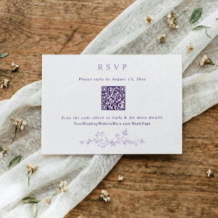 Cartão RSVP Código QR de Casamento Roxo Lavanda Vitoriano Anti
