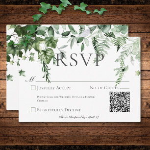 Cartão RSVP Código QR de Casamento Russo Ivy & Sage Greenery