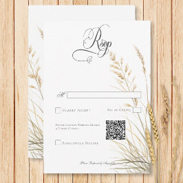 Cartão RSVP Código QR de Casamento Rustic Boho Seco Tan Grass