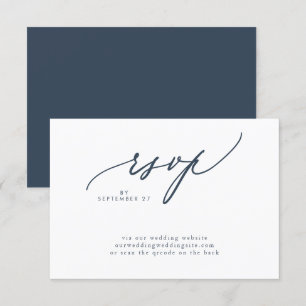 Cartão RSVP CÓDIGO QR de Casamento Simples Branco Azul do Mari