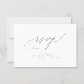 Cartão RSVP CÓDIGO QR de Casamento Simples Branco Taupe Rosa M