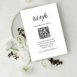 Cartão RSVP Código QR de Casamento Simples Formal Branco e Pre
