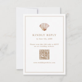 Cartão RSVP Código QR de Casamento Simples na Praia de Tons Be