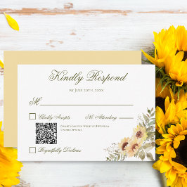Cartão RSVP Código QR de Casamento Soft Sunflowers