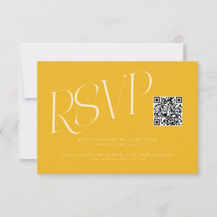 Cartão RSVP Código QR de Casamento Tipografia Moderna Amarelo