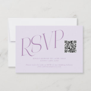 Cartão RSVP Código QR de Casamento Tipografia Moderna Lilás