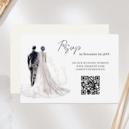 Cartão RSVP Código QR de Casamento Tradicional de Script Elega