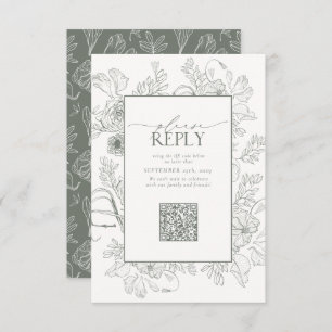 Cartão RSVP Código QR de Casamento Verde da Elegante Sage, Res