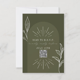 Cartão RSVP Código QR de Casamento Verde de Arte de Linha