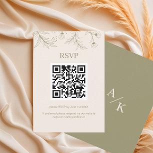 Cartão RSVP Código QR de Casamento Verde de Moss Floral Elegan