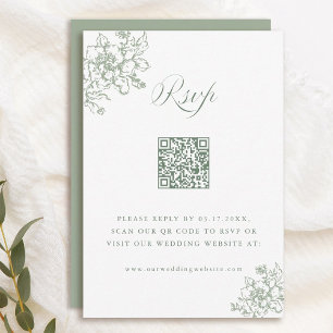 Cartão RSVP Código QR de Casamento Verde de Sage do Sangue Clá