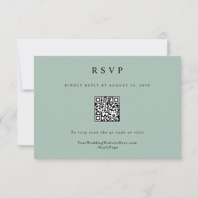 Cartão RSVP Código QR de Casamento Verde de Sage Moderna Elega (Frente)
