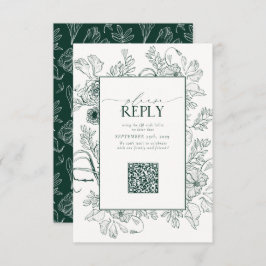 Cartão RSVP Código QR de Casamento Verde Elegante Emerald Por