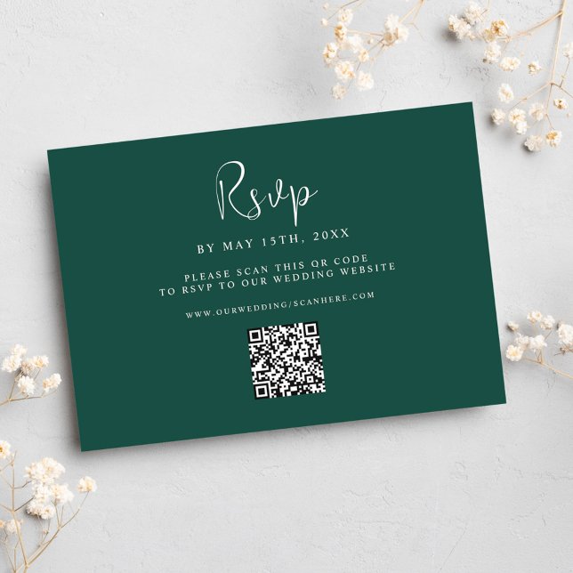 Cartão RSVP Código QR de Casamento Verde Esmeralda (Emerald Green Wedding QR Code RSVP Card)