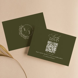 Cartão RSVP Código QR de Casamento Verde Oliva Dinheiro Antigo