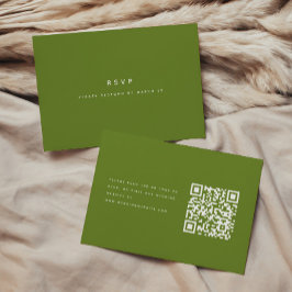 Cartão RSVP Código QR de Casamento Verde Oliva Minimalista Mod