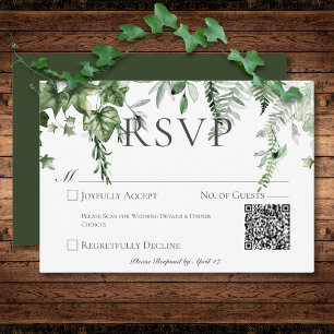 Cartão RSVP Código QR de Casamento Verde Rustic Ivy & Sage Gre