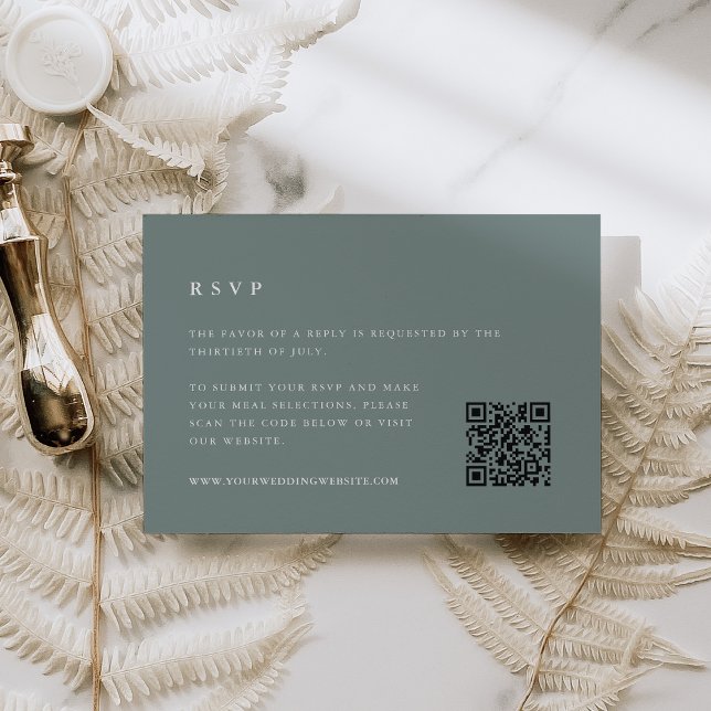 Cartão RSVP Código QR de Casamento Verde Sage (Criador carregado)