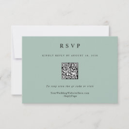 Cartão RSVP Código QR de Casamento Verde Sage Simples Elegante