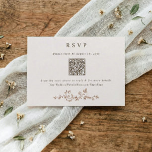 Cartão RSVP Código QR de Casamento Vintage Vitoriano Marrom e 