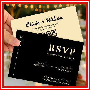 Cartão RSVP Código QR de Confirmação de Casamento Amarelo Mant