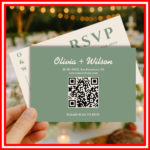 Cartão RSVP Código QR de Confirmação de Casamento em Verde Sal
