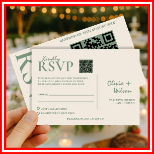 Cartão RSVP Código QR de Confirmação de Casamento em Verde Sal