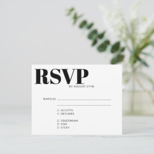 Cartão RSVP Código QR de Escolha de Refeição Preto e Branco Mo
