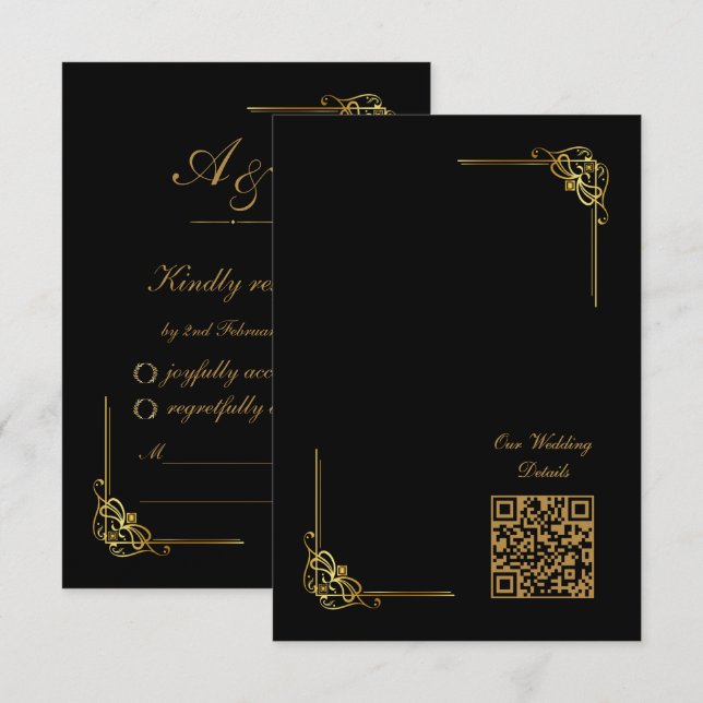 Cartão RSVP Código QR de Evento de Casamento em Ouro Preto Ele (Frente/Verso)