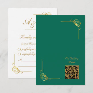 Cartão RSVP Código QR de Evento de Casamento Esmeralda Verde E