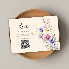 Cartão RSVP Código QR de flor selvagem Casamento elegante mode