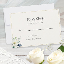 Cartão RSVP Código QR de Floral Verde Elegante Branco