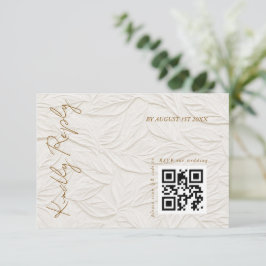 Cartão RSVP Código QR de folhas de marfim elegante para casame
