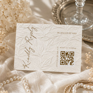 Cartão RSVP Código QR de folhas de marfim elegante para casame